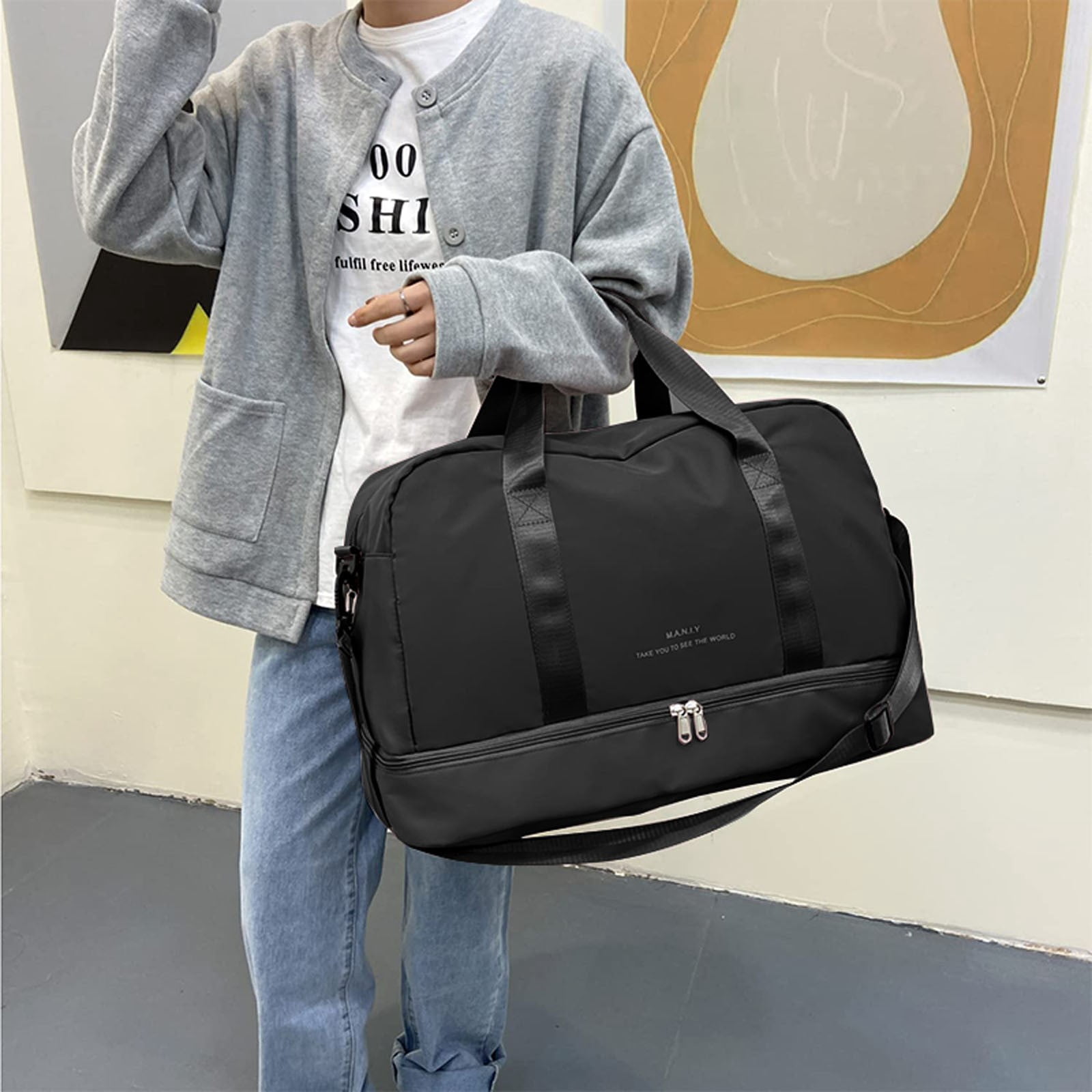 Jierger Large Capacity Gym Bag for Women Sports Travel Duffel Bag with Shoe Compartment Light Overnight Bag for Lady Travel Gym Yoga