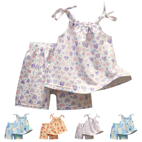 Lovzfmll 2-Piece Girl's Cottagecore Print Sleepwear Set, Short Sleeve Top & Shorts, Cotton Sleepwear Outfits for Toddler 1-2 Years