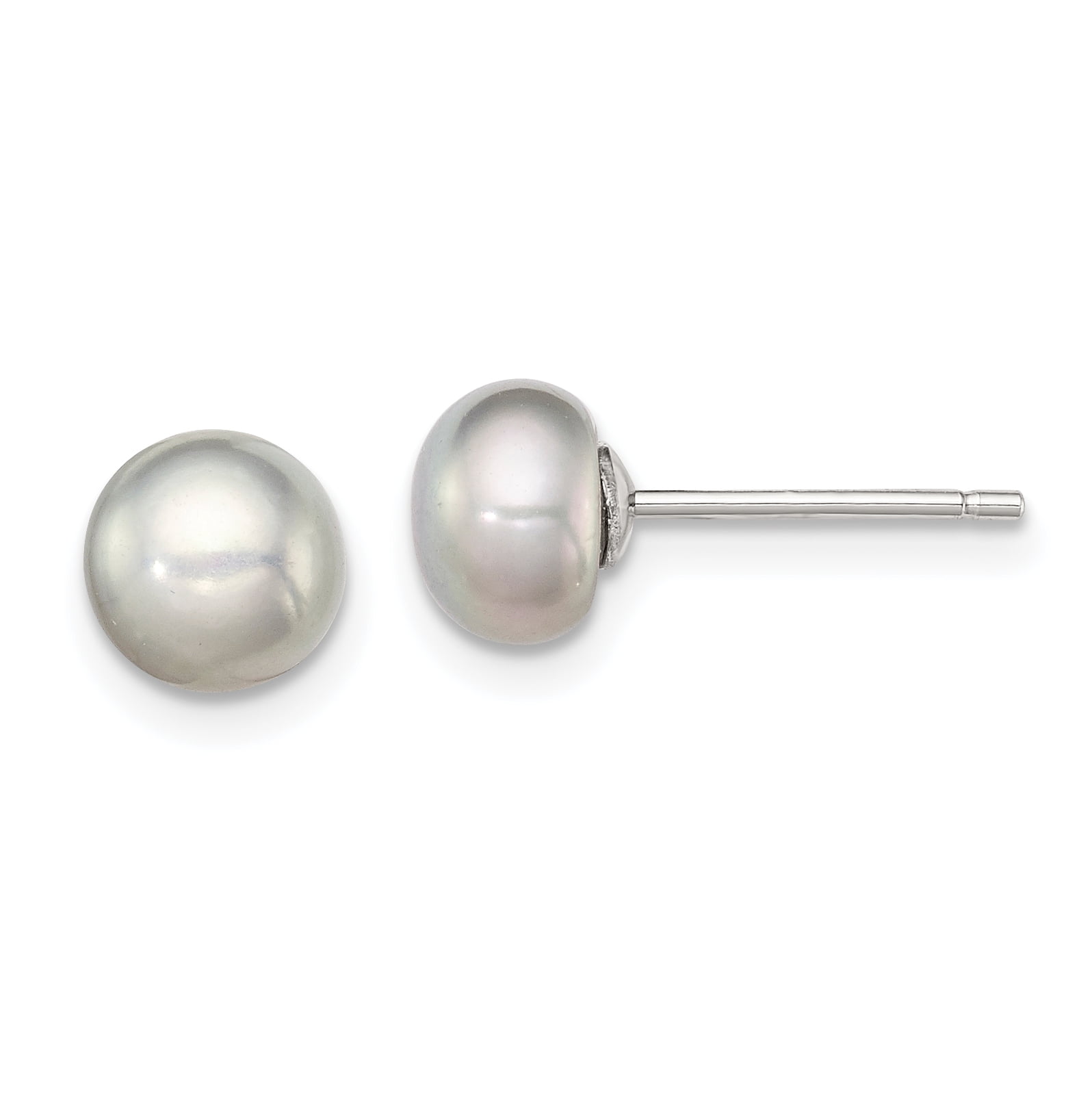 Sterling Silver 9-10mm Grey Freshwater Cultured Button Pearl Stud Earrings