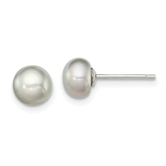 Primal Silver Sterling Silver Rhodium-plated 6-7mm Grey Freshwater Cultured Button Pearl Stud Earrings