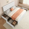 thumbnail image 6 of WhizMax Full Size Faux Leather Bed Frame with 4 Storage Drawers, Button Tufted Adjustable Headboard, Wooden Slats Support, No Box Spring Needed, White, 6 of 9