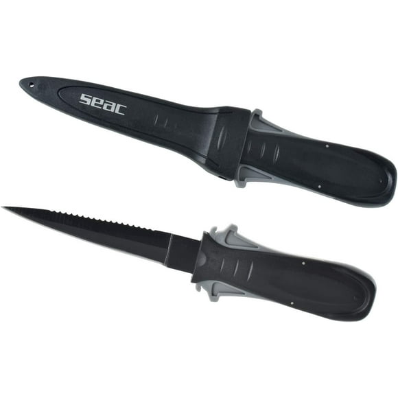 SEAC Sharp, Safety Knife for Spearfishing, Black Protective Coating, 3.54 inches