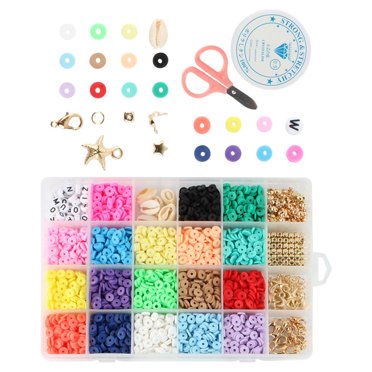 veasfak 24 Grid Clay Beads 6mm Flat Round Clay Spacer Beads with Pendant Charms