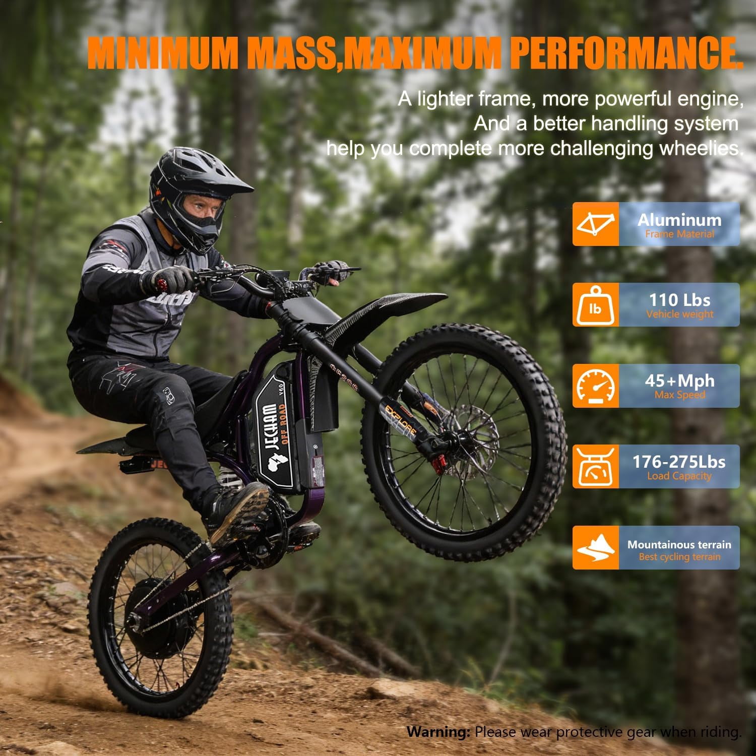 JECHAM QF200pro Electric Dirt Bike for Adult-3000W peak Motor,60V 32Ah removable battery.19x3.0 off-road tires,NFC Anti-Theft.Full Suspension Hydraulic Disc Brakes UL2849