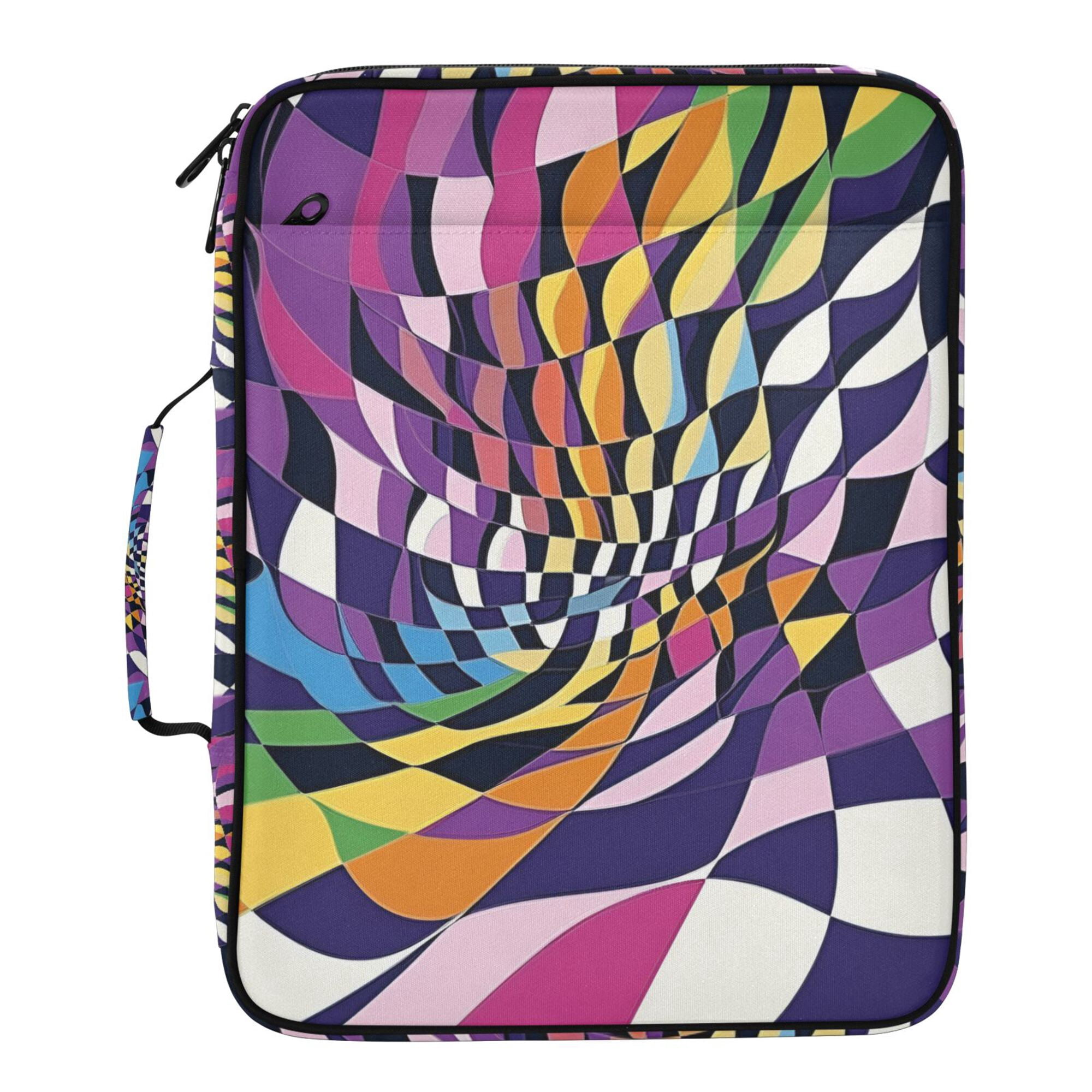 FORMRS Accordion File Folder A4 Size 7-Pocket Expanding Document Organizer Bag with 3 Ring Binder, Purple Wavy Plaid