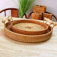 thumbnail image 4 of MOPOOR Hand Woven Rattan Serving Tray Decorative Round Rattan Storage Plate with Handles Rustic Breakfast Fruit Snack Coffee Tea Baskets, 4 of 6