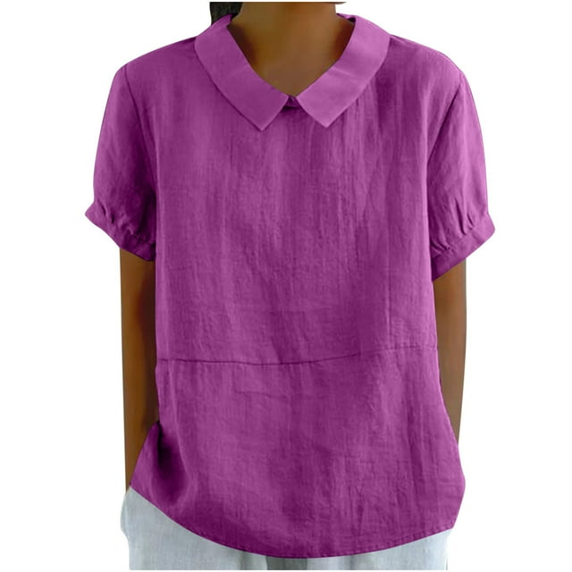 Vestidos Casuales Para Mujer, Blusas De Mujer De Moda Camisa de lino lisa de verano para mujer, con cuello de muñeca y solapa suelta, bonita