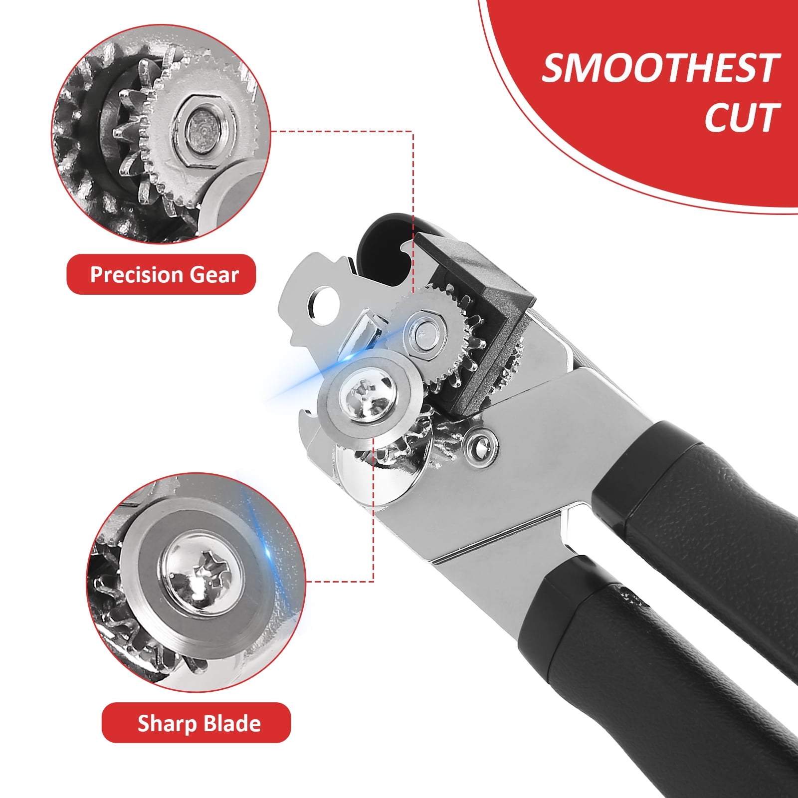 Integrated Manual Can Opener, Built in Bottle Opener, Smooth Cut, Manual Kitchen Multifunctional Tool, Black