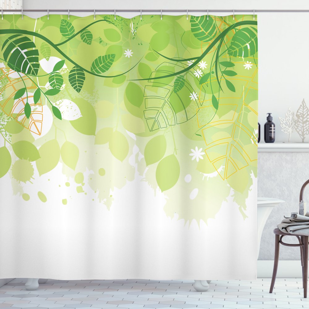Green Leaf Shower Curtain, Flourishing Springtime Abstract Composition