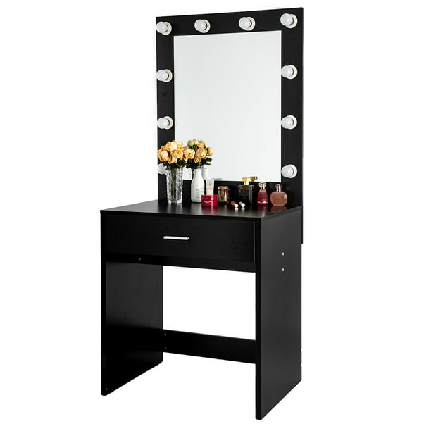 Topcobe Vanity Set Makeup Table, Black Makeup Vanity With Mirror