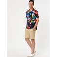 thumbnail image 4 of Unique Bargains Men's Irregular Geometric Short Sleeve Button Down Shirts Black Red S, 4 of 6