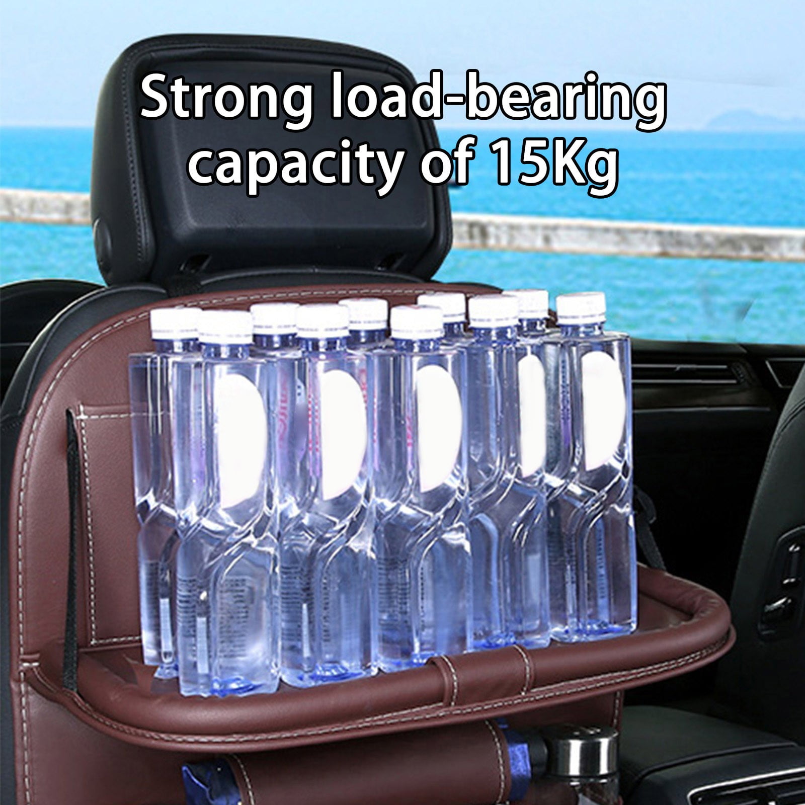 Multifunctional PU Leather Car Seat Storage Bag, Foldable Backseat Organizer with Dining Table Tray, Waterproof Large Capacity Car Storage, for Phones, Bottles and Toys, for Cars SUVs
