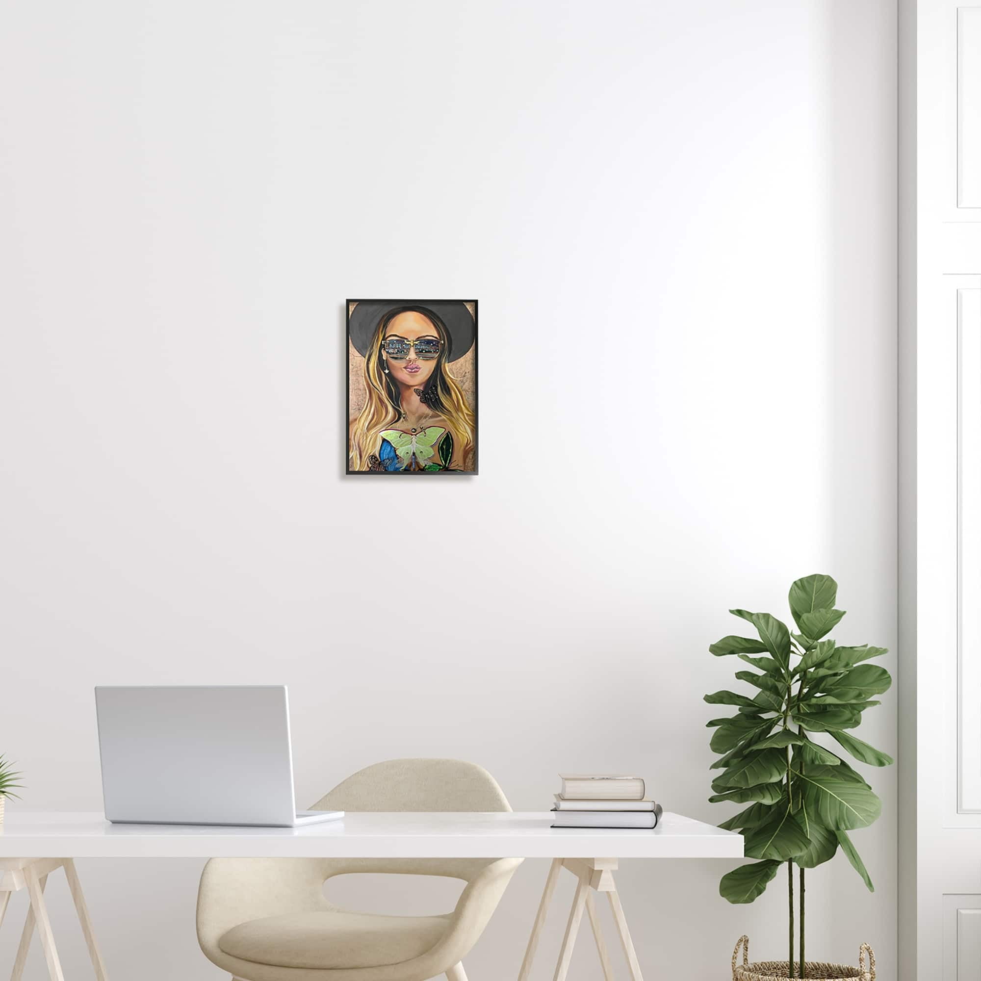 Stupell Industries Trendy Woman Luna Moth City Reflection Sunglasses Painting Black Framed Art Print Wall Art, Design by Stacy Gresell