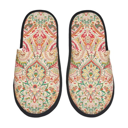 Balery Indian Paisley 1 Slient Indoor Furry Fleece Comfort House Shoes Soft Non-Slip Home Shoes Cotton slippers House Slippers-- Medium