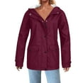 thumbnail image 2 of FAVIPT Waterproof Jackets for Women Fleece Lined Fleece Lined Raincoat for Women Waterproof with Hood Plus Size Solid Color Lightweight Outdoor Windbreaker Jacket Outerwear Wine,S, 2 of 7