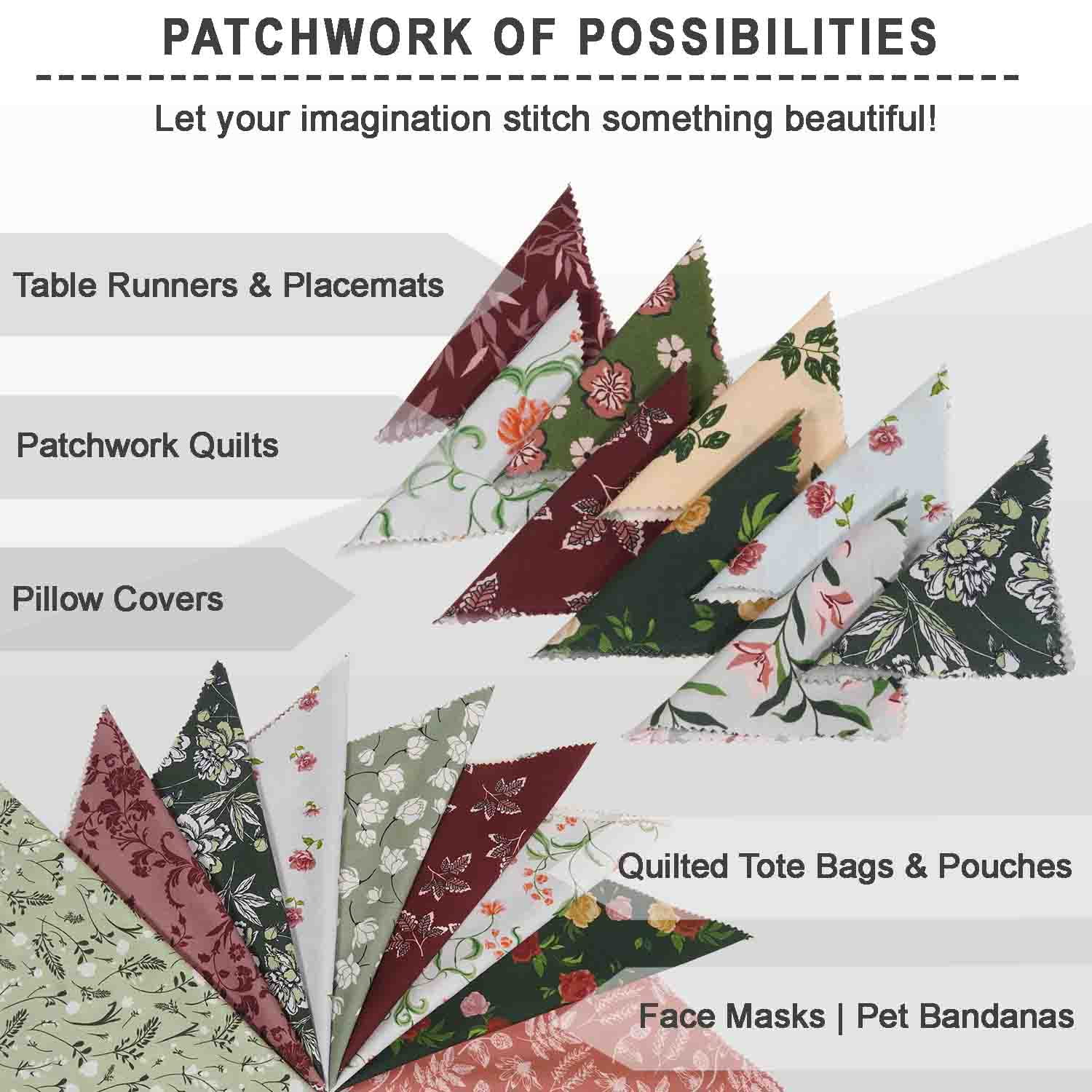 40 Pcs Cotton Bundles Charm Packs for Quilting, Precuts Quilt Squares 10 x 10 inches, Fabric Scraps for Crafts, Fat Quarter Layer Cakes, DIY Fabric Bundle Squares - Floral Whimsy