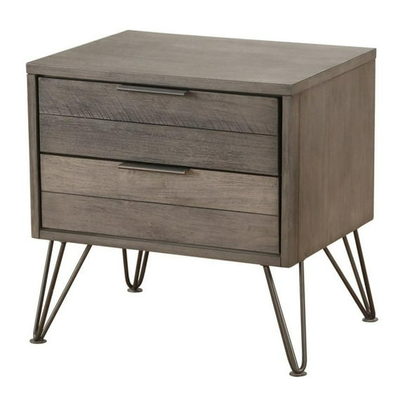 Contemporary Solid Wood Night Stand with Metal Hairpin Legs, Grey- Saltoro Sherpi