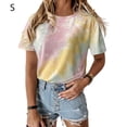thumbnail image 1 of Camiseta de mujer Cuello redondo Manga corta Tie-dye Printed Casual Top, Caqui, S Advancent AP000470-03, 1 of 7