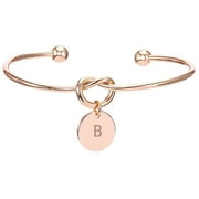 18kt Rose Gold Plated Love Knot Initial Letter Bangle Bracelet by Diane Lo'ren- B