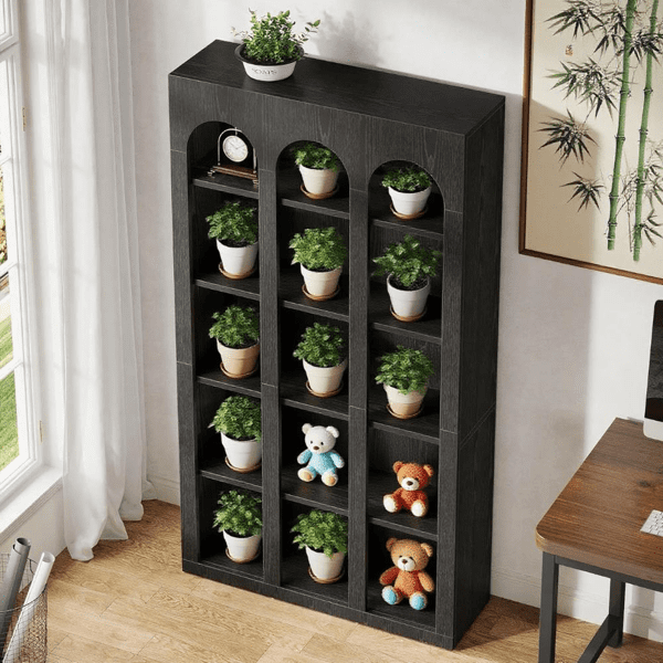 Rustic Farmhouse Arched Bookshelf, Thick MDF, Anti-Tip Kit, Freestanding for Office, Living Room, Bedroom