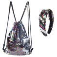 thumbnail image 3 of Conjunto de diadema con lentejuelas de sirena, bolso deportivo, mochila con cordón, bolso de maquillaje para exteriores, 3 of 6