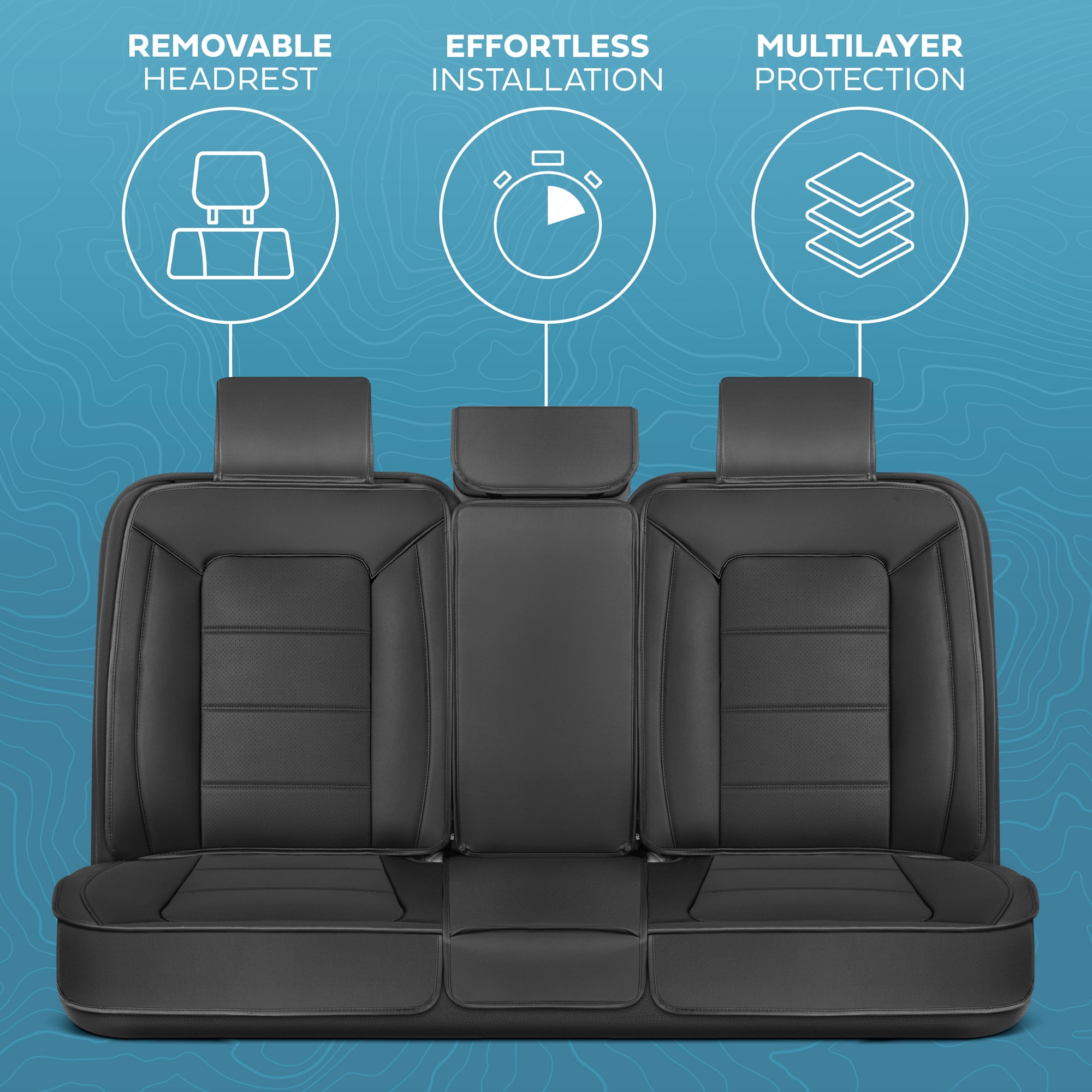Motorbox Classic Edition Bench Seat Cover, Premium Faux Leather Back Seat Covers for Cars Trucks Vans SUV, Rear Car Seat Covers Back Seats Only, Automotive Interior Cover - Black