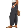 thumbnail image 5 of Ounisa Women Office Wide High Waist Pants Loose Fit Elastic Waist Pleated Front Trousers for Work Casual, 5 of 7