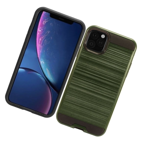 Apple iPhone 11 PRO Phone Case Heavy Duty Brushed Texture Slim Hybrid Shock Proof Dual Layer Hard PC & Soft TPU Armor Defender Protective Rubber Rugged GREEN Thin Cover for Apple iPhone 11 Pro / 5.8"