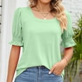 thumbnail image 3 of Mint Green L WIZUTIZ Womens Blouse up to 65% Off Plain Basic Fluffy Loose Fit Shirts Solid Work Out Crew Neck Tops Lightweight Ladies Tshirt Pure Colour Cotton Blend Tee Oversize Short Sleeve T-shirt, 3 of 6
