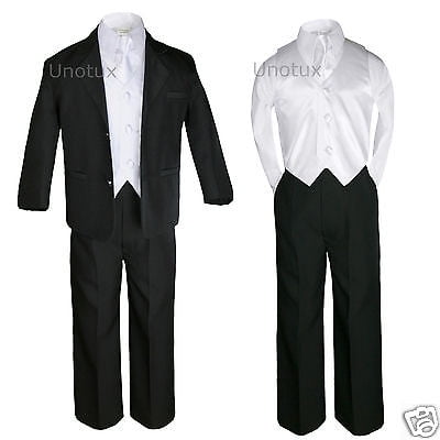 

5pc White Vest Necktie Set Boys Baby Toddler Teen Formal Black Suits Tuxedo S-20