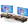 thumbnail image 1 of Soporte para doble monitor, ajustable, de madera, color marrón oxidado, 1 of 9