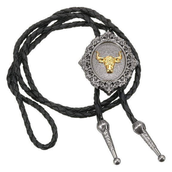 Uxcell Bolo Tie for Men, Western Cowboy Leather Necktie Horse Head Bolo Tie Necklace Vintage for Men Women Shirts Suits Jackets Costume Accessories Jewelry Gift, Silver Tone