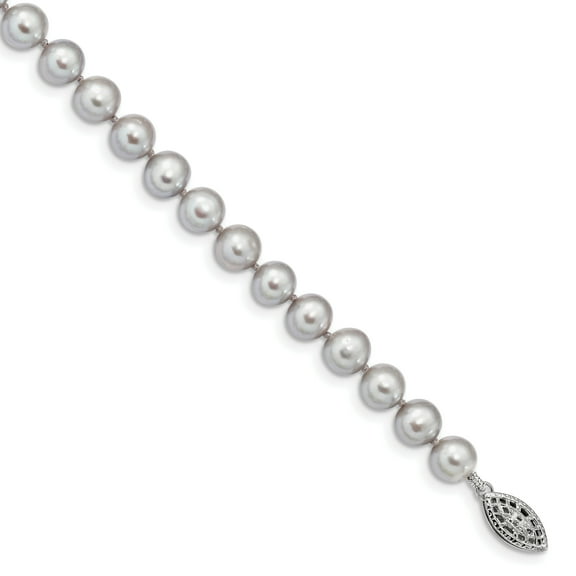 Primal Silver Sterling Silver Rhodium-plated 7-8mm Grey Freshwater Cultured Pearl Bracelet