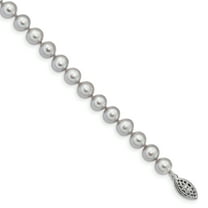 Primal Silver Sterling Silver Rhodium-plated 7-8mm Grey Freshwater Cultured Pearl Bracelet