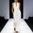 thumbnail image 6 of Kilaqueen Halter Jumpsuits for Women Deep V Neck Sleeveless Elegant Dressy Jumpsuits Casual Cinched Waisted Wide Leg Jumpsuit Boho One Piece Romper with Pockets, 6 of 7