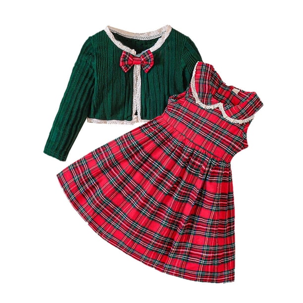 Gibobby Conjunto de leggings para bebés y niñas 2 piezas para niñas pequeñas, otoño invierno, vestido a cuadros, conjunto informal, vestido de línea(Rojo, 4-5 Años)