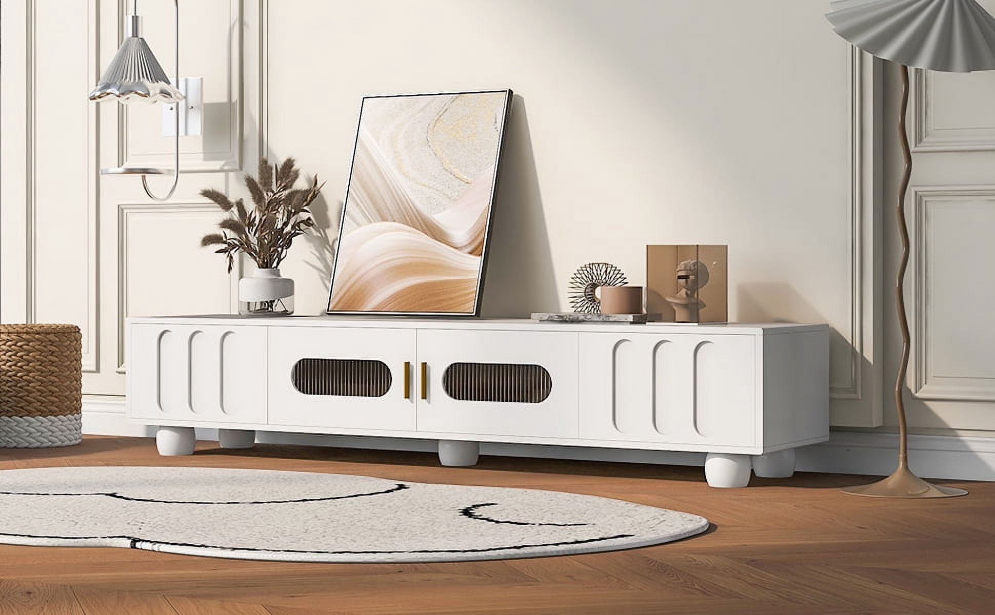 Euroco Modern TV Stand with Storage Cabinets and Drawers, Cable Management Hole and Metal Handles, Entertainment Center