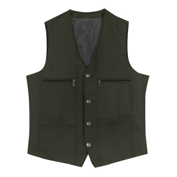 Plebaso Big and Tall Mens Suit Vest Casual V Neck Business Formal Waistcoat Vest with Zipper Pockets