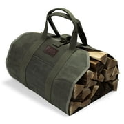 Gex Worldwide Waterproof Firewood Green Fireplace Carrier Logs Tote Holder 20 oz Waxed Canvas Sturdy Bag with Handles for Camping Indoor Outdoor