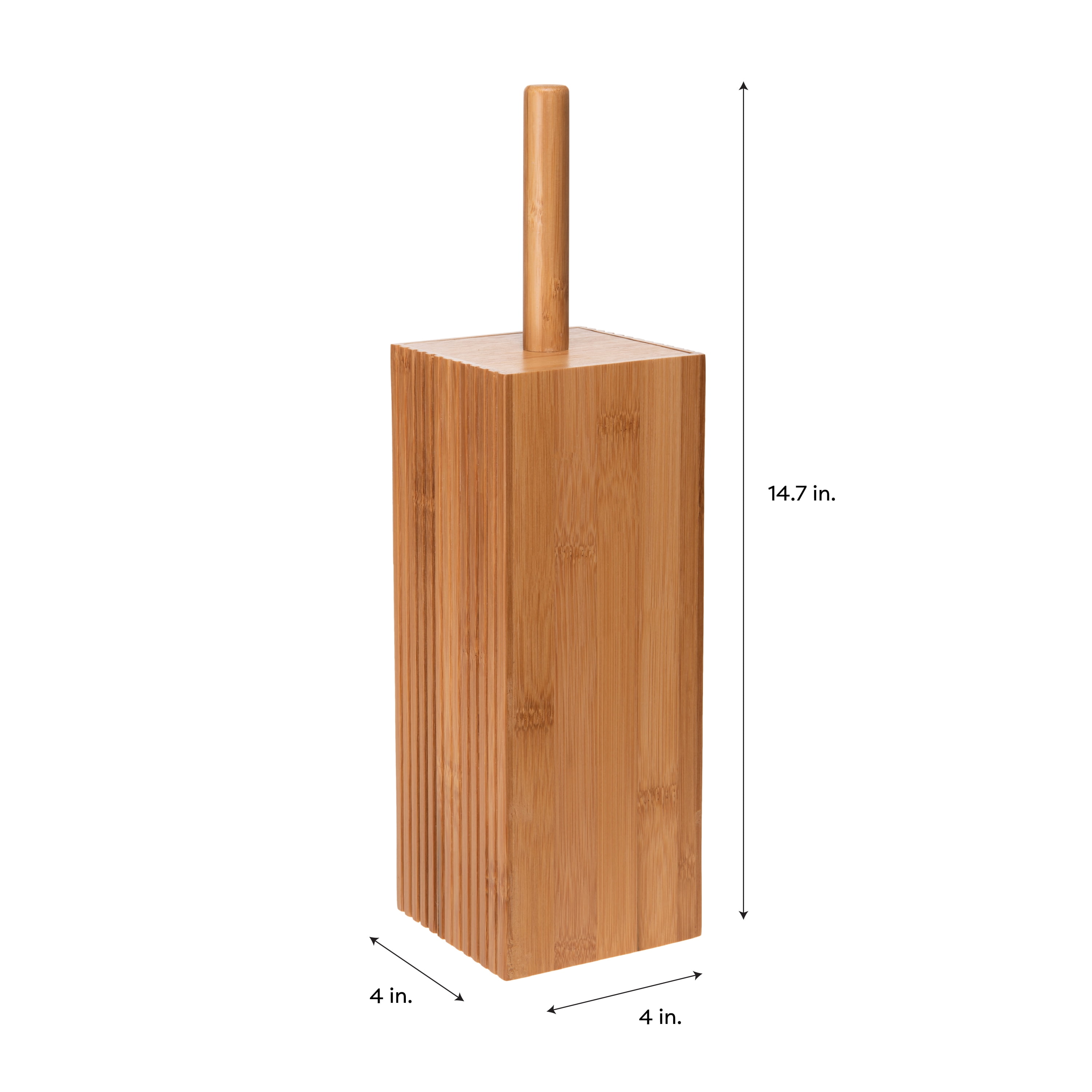Bath Bliss Tall Square Bamboo Toilet Bowl Brush and Holder