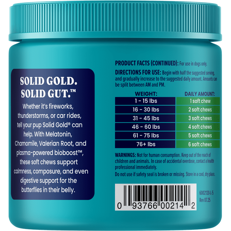 Solid Gold Calming Supplement for Dogs, for Relaxation, Composure & Calmness, 120ct