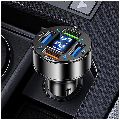 Car Charger,4 Ports Super Fast Car Charger Adapter with Voltmeter,QC3.0/Su-per Port Cigarette Lighter USB Char-ger Compatible with Samsung Galaxy S23/22/21,Android(QC3.0/Super) QC3.0/Super