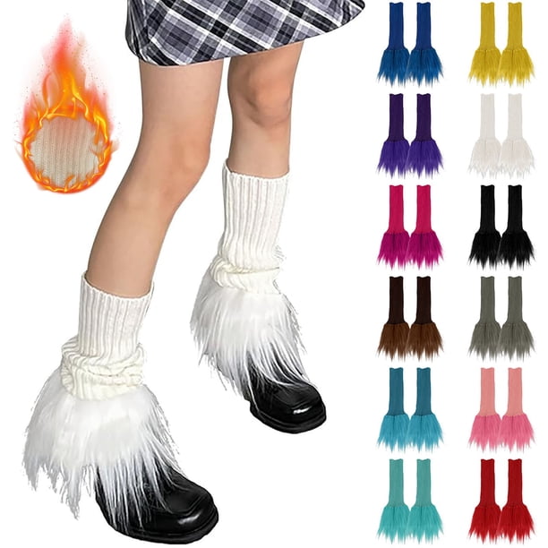 Jambières Fourrure Hiver Lolita Gris 40 Cm – Manchettes Peluche Douces Pour Bottes, Style Kawaii & Chaleur Intense