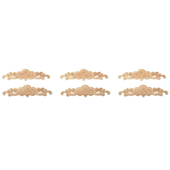 6Pcs 20 x 5cm Wood Carved Long Onlay Applique Unpainted Rose Flower Door Home Decor European Style,6pcs Woodcarving Decal,Wood color