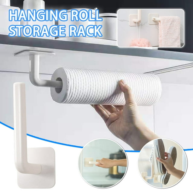Porte-papier Autocollant Sans Perçage sous Armoire Support de Rouleau de Papier Salle de Bain Porte-Serviettes de Toilette Crochet de Rangement