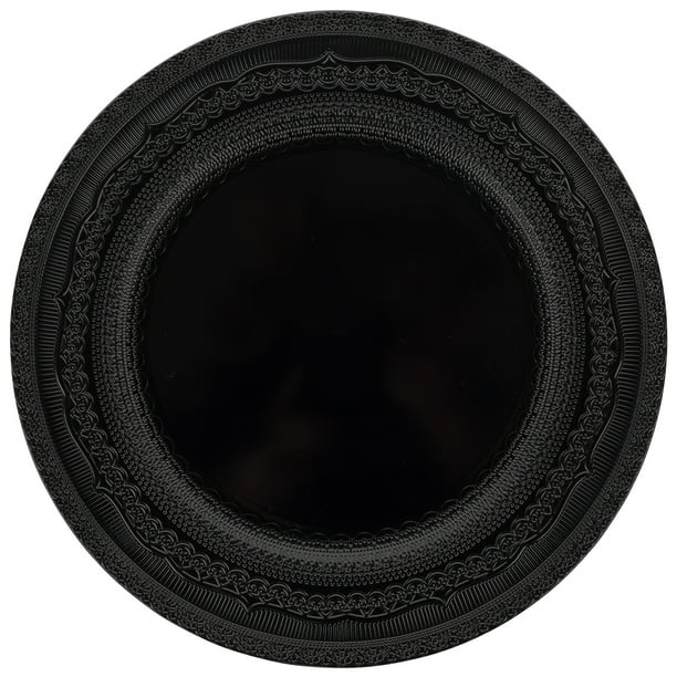 Koyal Wholesale Black Acrylic Charger Plates Round Vintage Lace, Set of