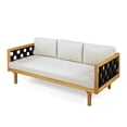 thumbnail image 3 of Christopher Knight Home Acacia Wood Outdoor 3 Seater Daybed with Teak Coffee Table, Light Gray Cushion+Black Rope, 3 of 17