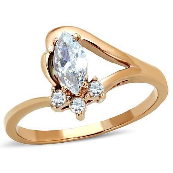Womens Rings Rose Gold Marquise on Three Stones Stainless Steel Ring with AAA Grade CZ in Clear