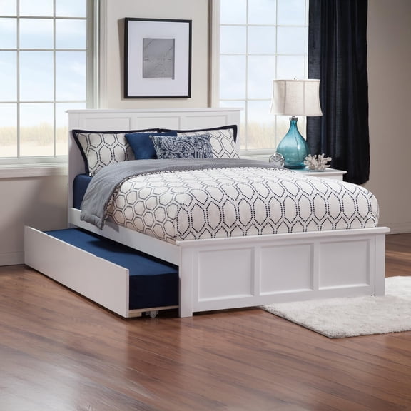 Pemberly Row Queen Platform Bed with Footboard & Twin XL Trundle in White
