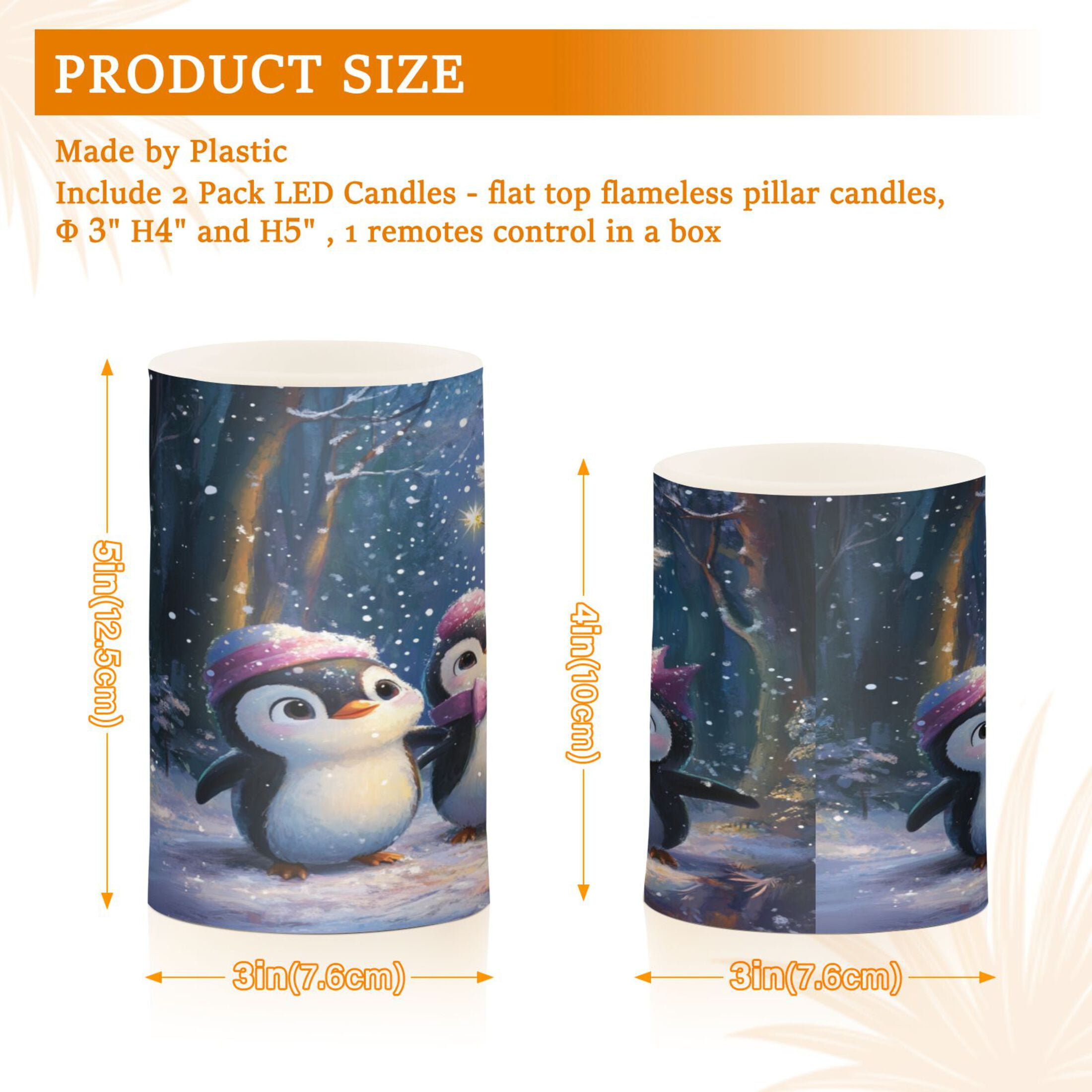 WOBOGO Size Combo Candle Flickering Flameless with Remote Control and Timer for Romantic Atmosphere Three Cute Cartoon Penguins